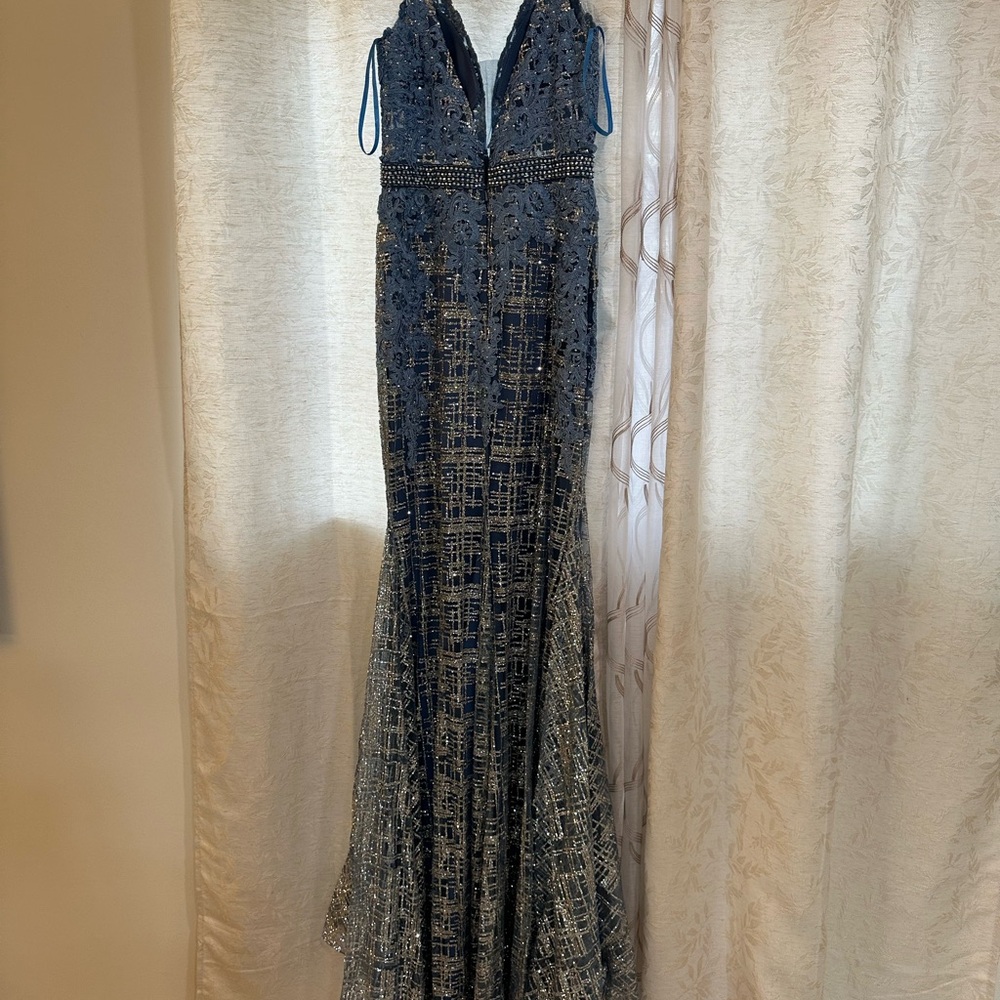 Embellished Navy Blue Mermaid Prom Dress - Women's Formal Gown